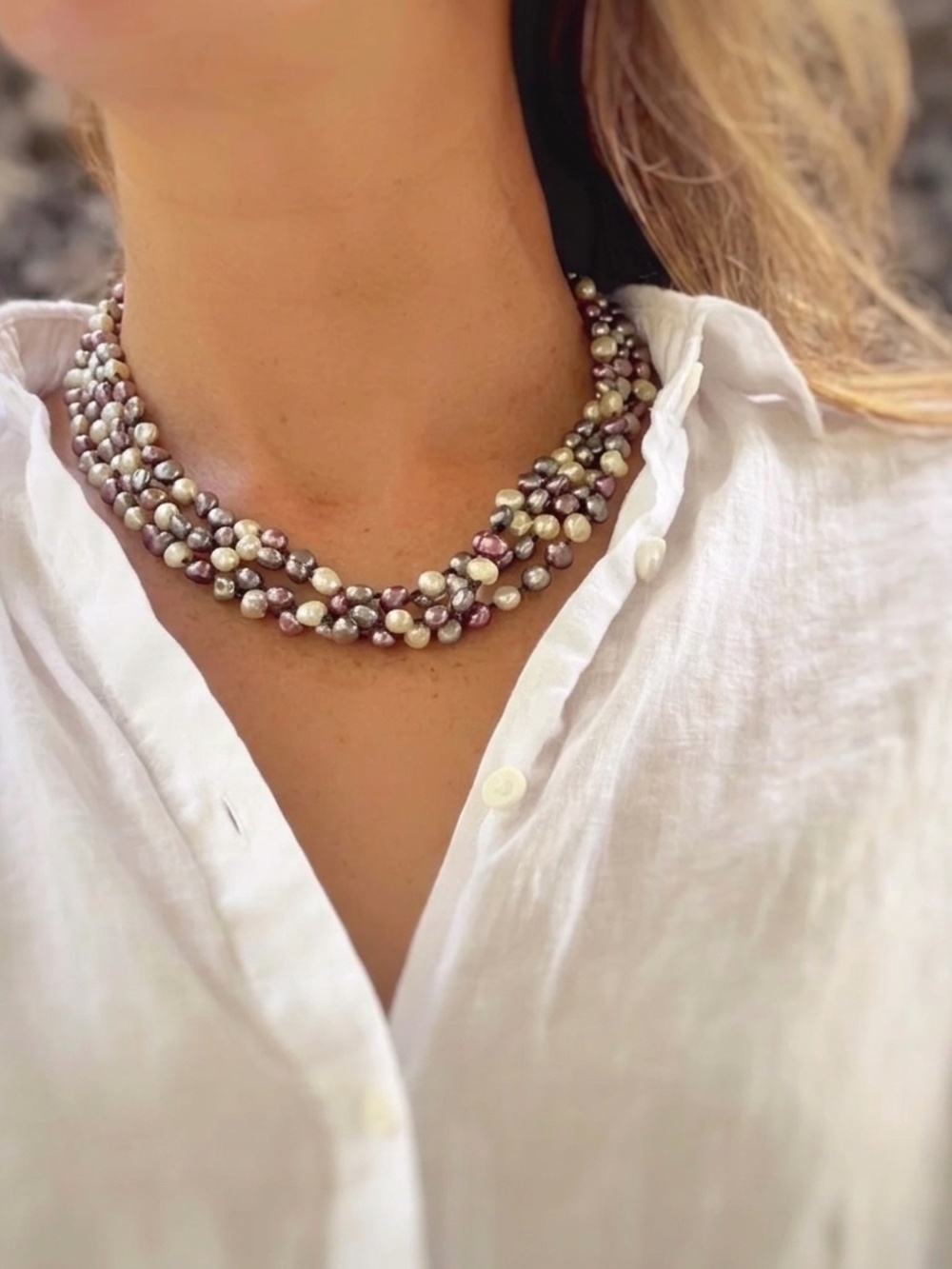 ✨ NWT Exquisite Multi-Strand Freshwater Pearls Multicolour Torsade Necklace